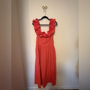 Free People Coral Ruffle tie back Dress. Size large. Worn once.